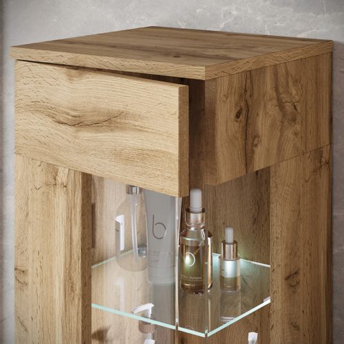 Salle De Bain Suspendue Lavabo Miroir + Éléments Verre Chêne Wotan