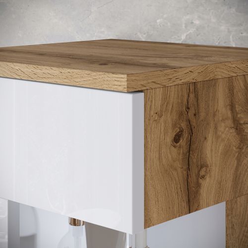 Salle De Bain Suspendue Lavabo Miroir + Verre Chêne Wotan / Blanc Brillant