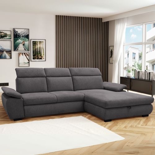 Canapé d'angle convertible COLBY méridienne à droite coloris anthracite 19