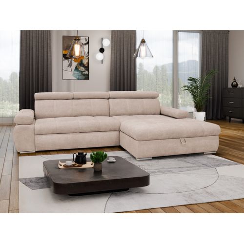 Canapé d'angle convertible méridienne droite VEGAS tissu beige