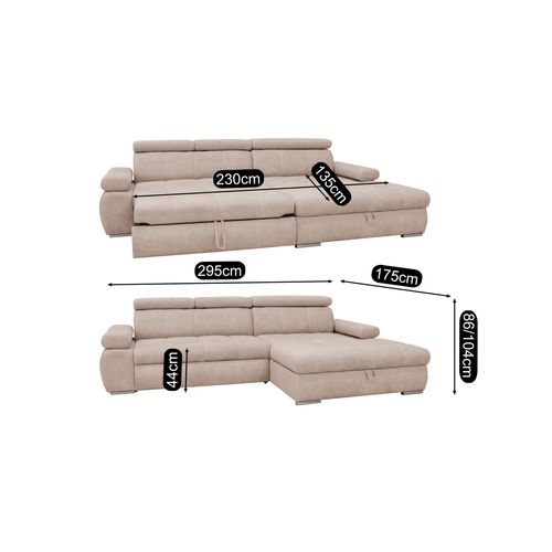 Canapé d'angle convertible méridienne droite VEGAS tissu beige