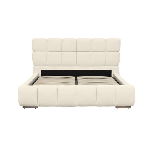 Lit coffre avec sommier relevable 160x200 cm BUENO tissu blanc