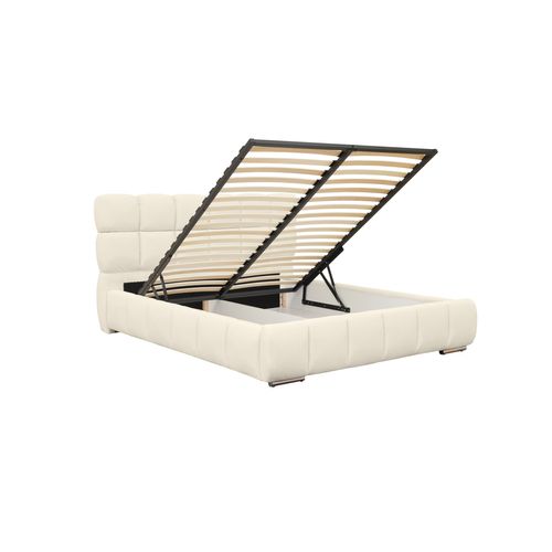 Lit coffre avec sommier relevable 160x200 cm BUENO tissu blanc