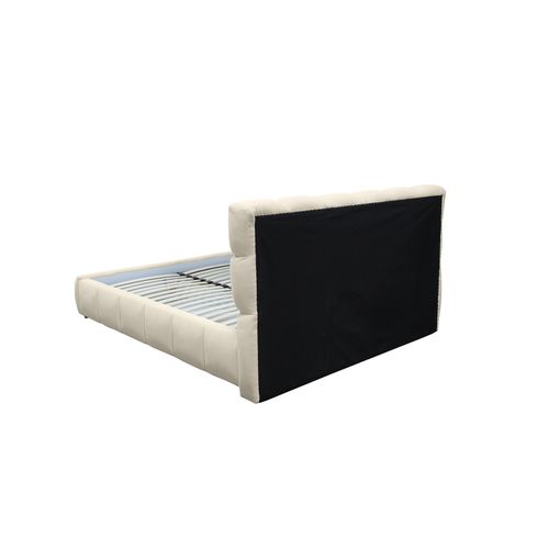 Lit coffre avec sommier relevable 160x200 cm BUENO tissu blanc