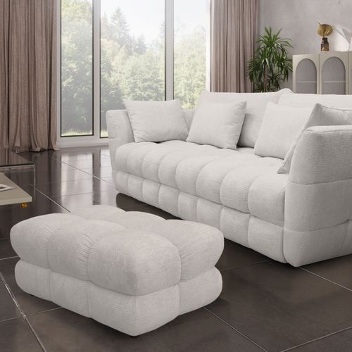 Pouf CAPSIO tissu blanc cassé