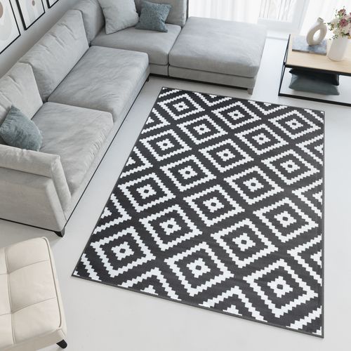 Tapis Salon Rectangle Gris Foncé Blanc Géométrique 120 X 170 Cm Luxury
