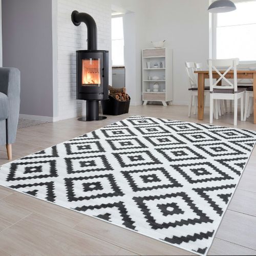 Tapis Salon Moderne Blanc Gris Géométrique 140 X 200 Cm Luxury