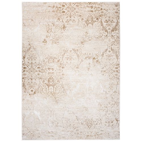 Tapis Salon Chambre Brillant Crème Beige Vintage Floral Moucheté Effet 3d 80x150 cm
