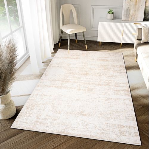 Tapis Salon Chambre Brillant Crème Beige Clair Vintage Ornamental Effet 3d 140x200 cm