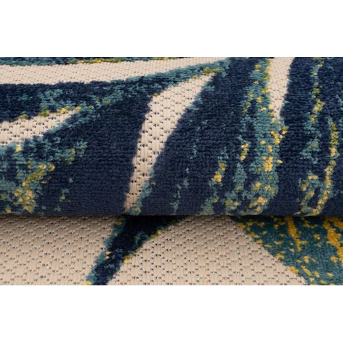 Tapis Extérieur Intérieur Bleu Vert Crème Jaune Feuilles 120x170 cm
