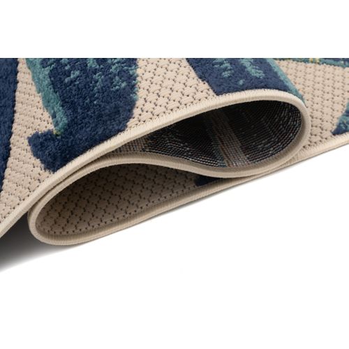 Tapis Extérieur Intérieur Bleu Vert Crème Jaune Feuilles 120x170 cm