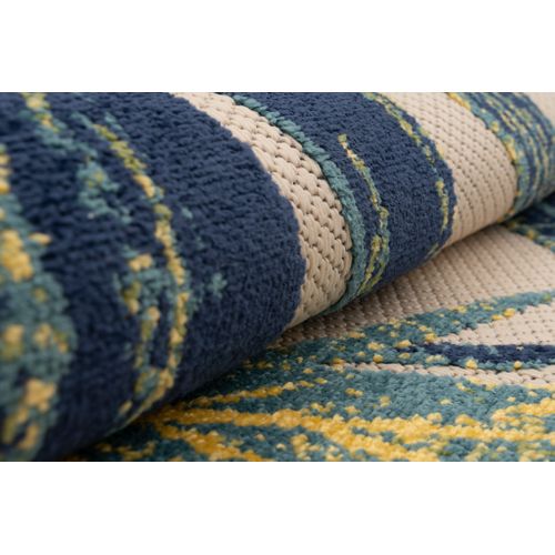 Tapis Extérieur Intérieur Bleu Vert Crème Jaune Feuilles 120x170 cm