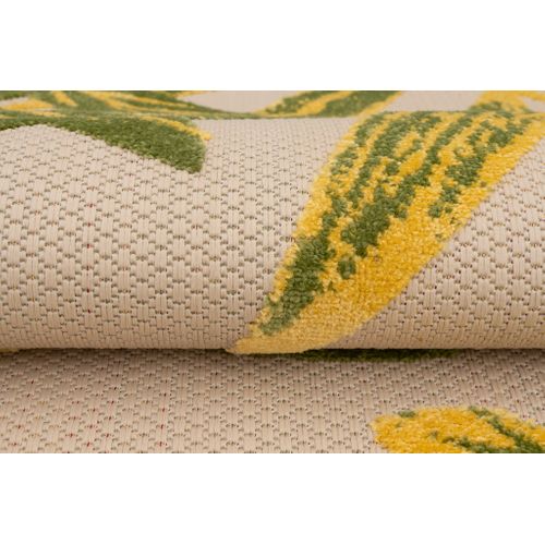 Tapis Extérieur Intérieur Vert Jaune Crème Feuilles 120x170 cm