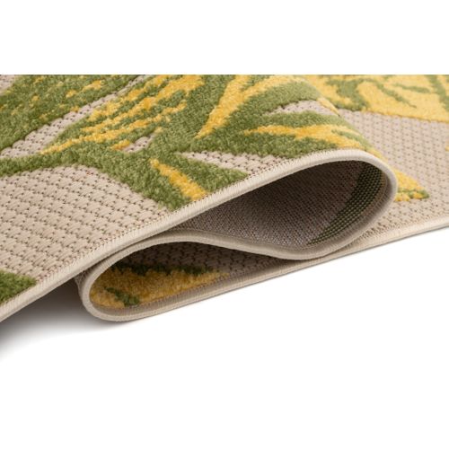 Tapis Extérieur Intérieur Vert Jaune Crème Feuilles 120x170 cm
