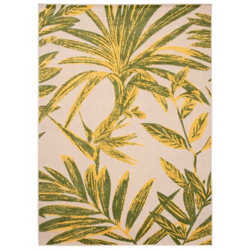 Tapis Extérieur Intérieur Vert Jaune Crème Feuilles 120x170 cm