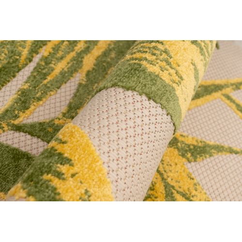 Tapis Extérieur Intérieur Vert Jaune Crème Feuilles 120x170 cm