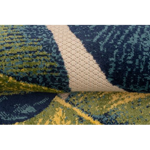 Tapis Extérieur Intérieur Vert Bleu Jaune Crème Feuilles 120x170 cm