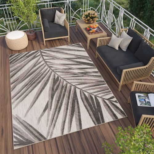 Tapis Extérieur Intérieur Gris Marron Feuilles 140x200 cm