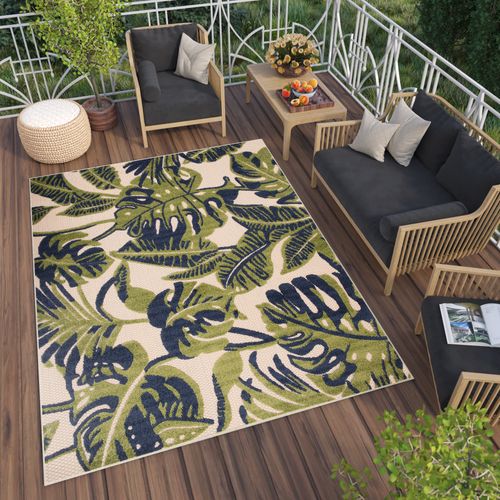 Tapis Extérieur Intérieur Vert Bleu Feuilles 120x170 cm