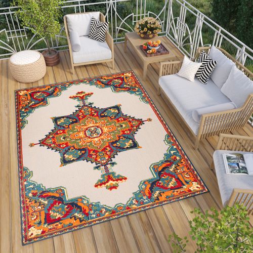 Tapis Extérieur Intérieur Crème Orange Ornement 80x150 cm