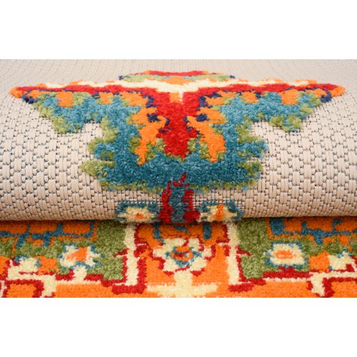 Tapis Extérieur Intérieur Crème Orange Ornement 80x150 cm