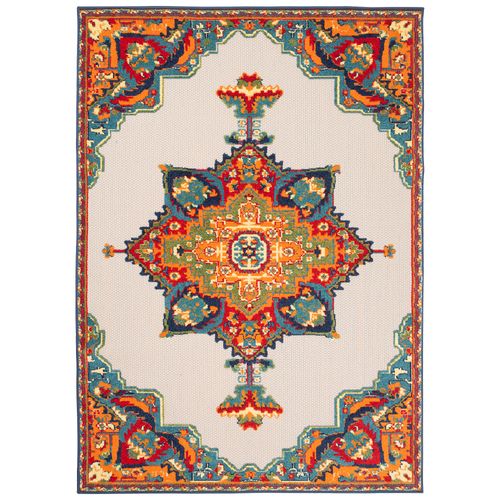 Tapis Extérieur Intérieur Crème Orange Ornement 80x150 cm