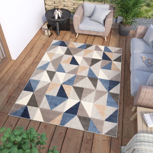 Tapis Extérieur Intérieur Bleu Beige Gris Mosaïque 200x300 cm