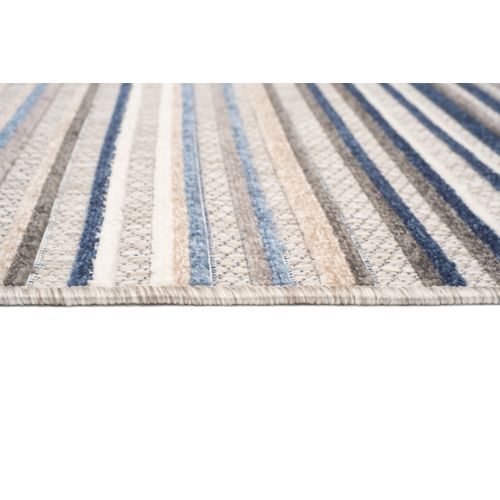 Tapis Extérieur Intérieur Bleu Beige Gris Rayures 120x170 cm