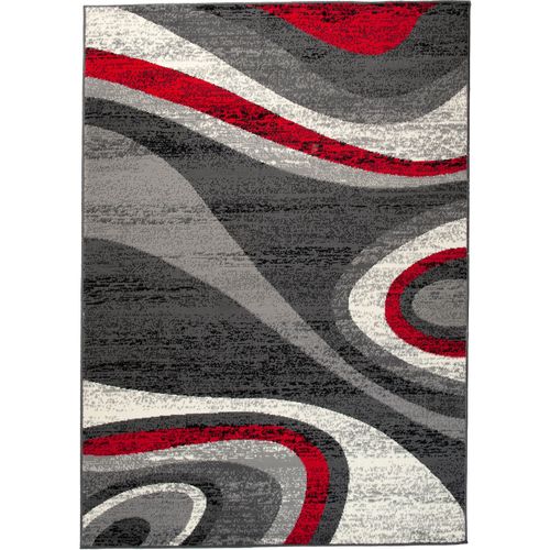 Tapis Salon Rectangle Rouge Gris Abstrait Vagues Fin Dream 160x220