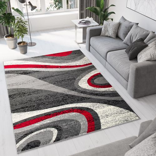 Tapis Salon Rectangle Rouge Gris Abstrait Vagues Fin Dream 250x300