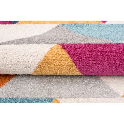 Tapis Salon Chambre Turquoise Gris Crème Orange Triangles 160 X 220 Cm Lazur