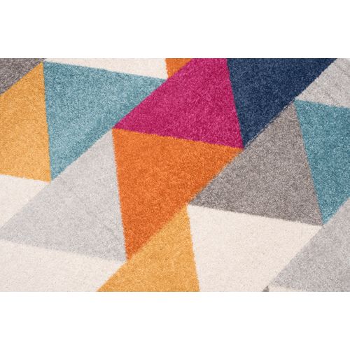 Tapis Salon Chambre Turquoise Gris Crème Orange Triangles 160 X 220 Cm Lazur