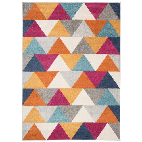 Tapis Salon Chambre Turquoise Gris Crème Orange Triangles 160 X 220 Cm Lazur