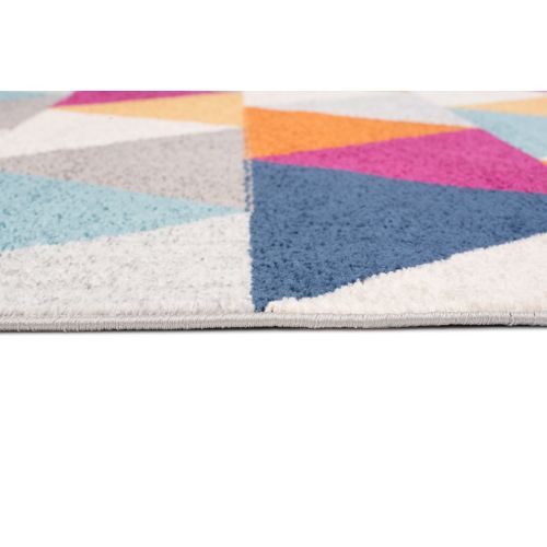 Tapis Salon Chambre Turquoise Gris Crème Orange Triangles 160 X 220 Cm Lazur