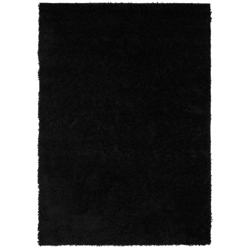 Tapis Salon Noir Unicolore Moelleux Poil Long Shaggy 140 X 200 Cm