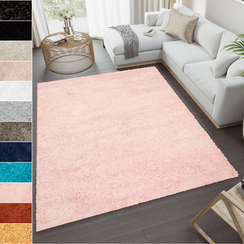 Tapis Salon Rose Uni Moelleux Epais Poil Long Shaggy 160 X 220 Cm