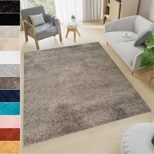 Tapis Salon Gris Foncé Uni Moelleux Poil Long Shaggy 140 X 200 Cm