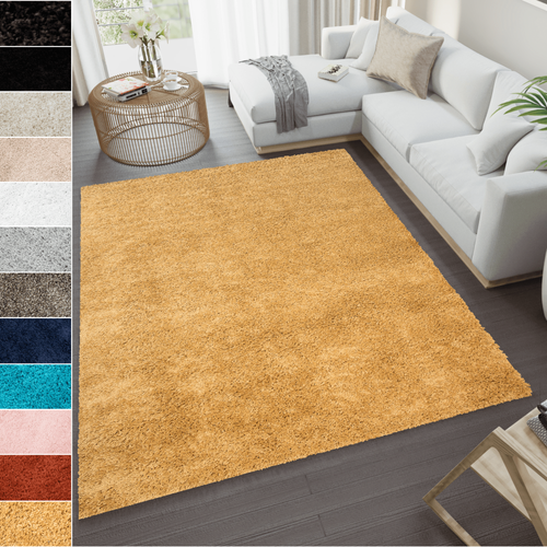 Tapis Salon Jaune Moutarde Uni Moelleux Poil Long Shaggy 240 X 330 Cm