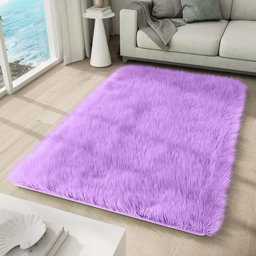Tapis Salon Chambre Antidérapant Bébé Violet Uni Shaggy Super Doux Doux 120x170 cm