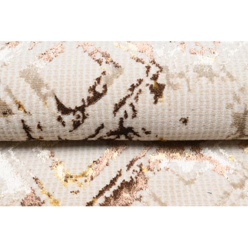 Tapis Salon Crème Or Brillant Géométrique Losanges Doux 160x230 Cm