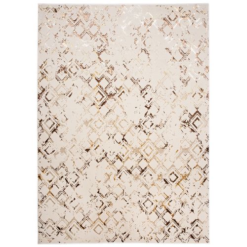 Tapis Salon Crème Or Brillant Géométrique Losanges Doux 160x230 Cm