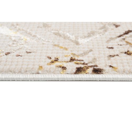 Tapis Salon Crème Or Brillant Géométrique Losanges Doux 160x230 Cm
