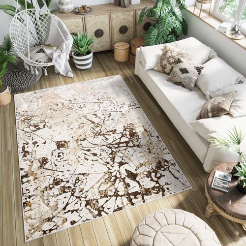 Tapis Salon Beige Marron Crème Or Gris Abstrait Doux 160 X 230 Cm