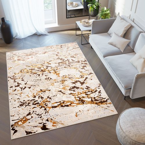 Tapis Salon Marron Crème Or Beige Abstrait Doux 200 X 300 Cm