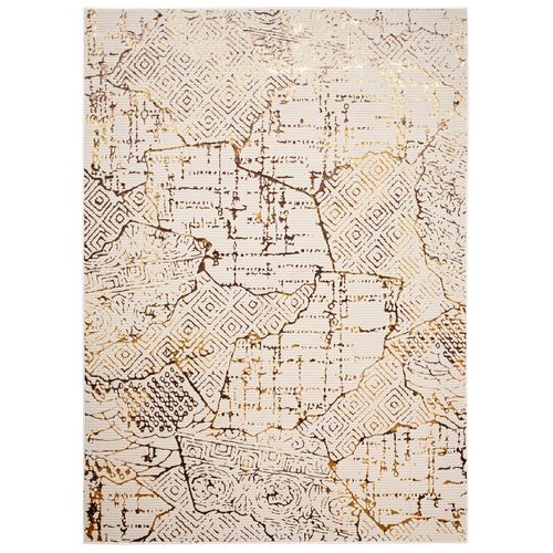 Tapis Salon Crème Beige Marron Or Patchwork Doux 120 X 170 Cm