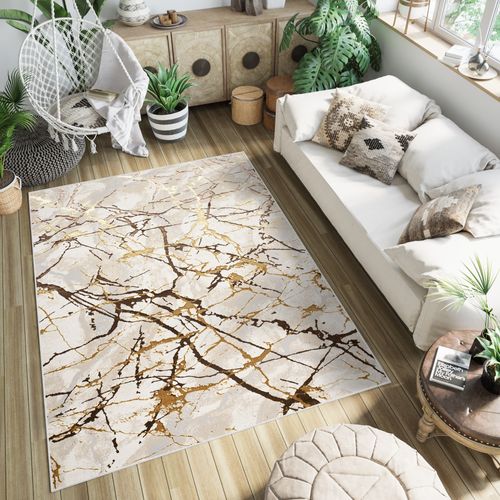 Tapis Salon Marron Or Beige Crème Abstrait Doux 120 X 170 Cm