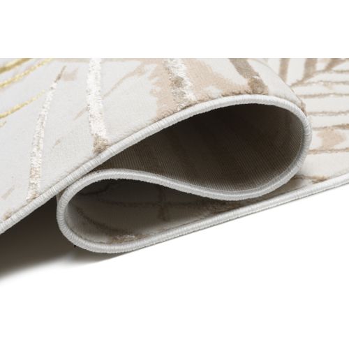 Tapis Salon Crème Or Beige Marron Gris Palmier Doux 140 X 200 Cm