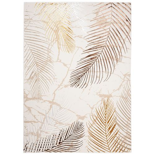 Tapis Salon Crème Or Beige Marron Gris Palmier Doux 140 X 200 Cm