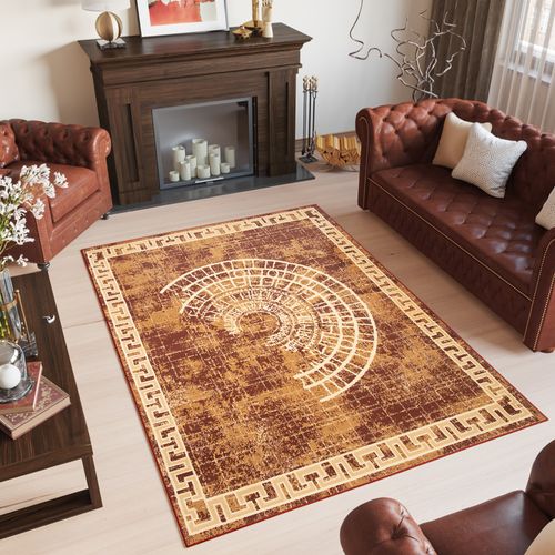 Tapis De Salon Moderne Marron Beige Motif Grec Fin Atena 120x170