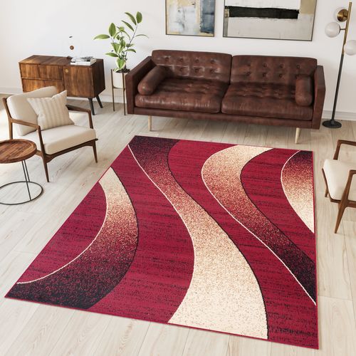 Tapis De Salon Moderne Rouge Beige Vagues Fin Dream 160x220